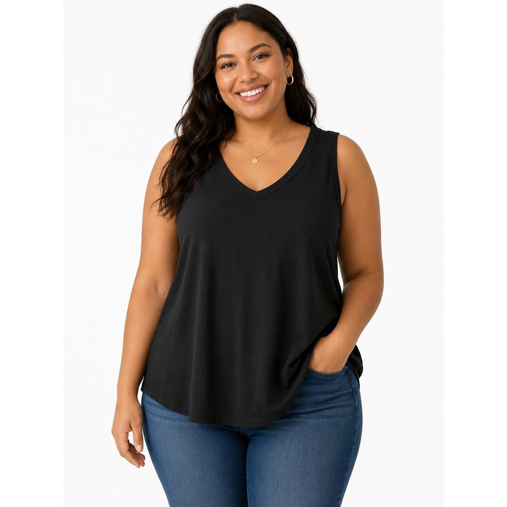 Torrid Super Soft Black V-Neck Tank Top Plus Size 1 1X‎ Relaxed Knit Sleeveless